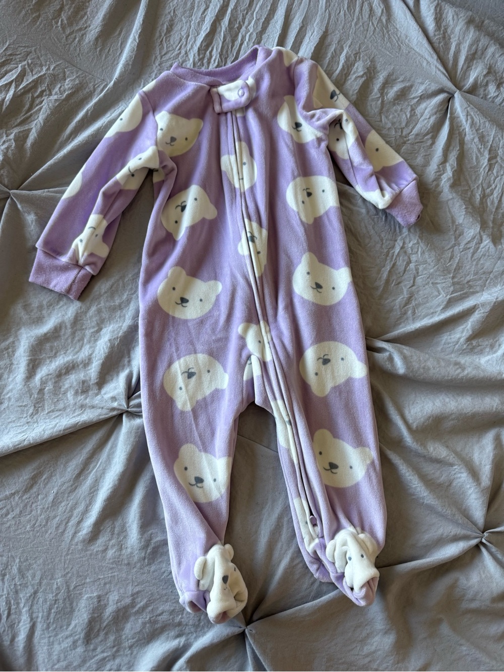 Baby Lavender Micro Fleece Bear Print One-Piece Pajamas